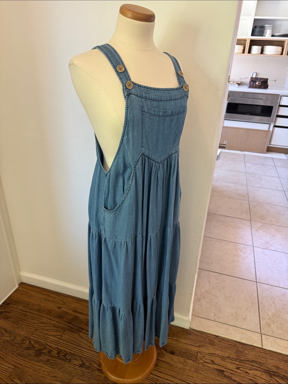 Blue Denim-Style Tiered jumper Dress, overall style